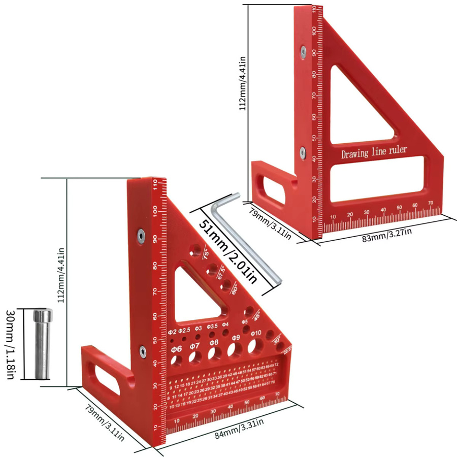 Wnew Multi Winkel Quadrat Winkelmesser aus Kunststoff für Holzbearbeitung und Glasritzen mit Gehrung und Dreiecklineal - Bild 2