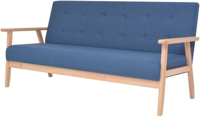 vidaXL 3-Sitzer Polster-Sofa in Blau mit skandinavischem Design und Stoffbezug - Bild 1
