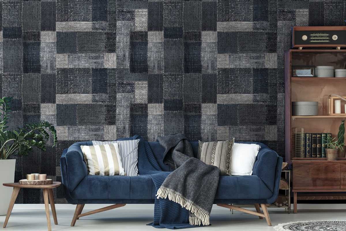 MINDTHEGAP Tapete Jute WP20207 mit abstraktem geometrischem Design in Blau und Grau aus Textil-Vlies - Bild 1