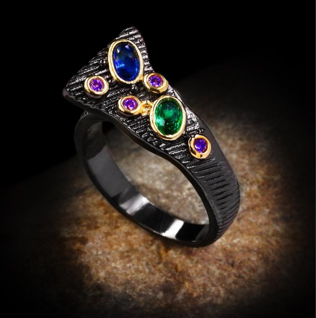 YIRAN Ring, Kupfer, Bunt, Zirkonia, Unisex - Bild 1