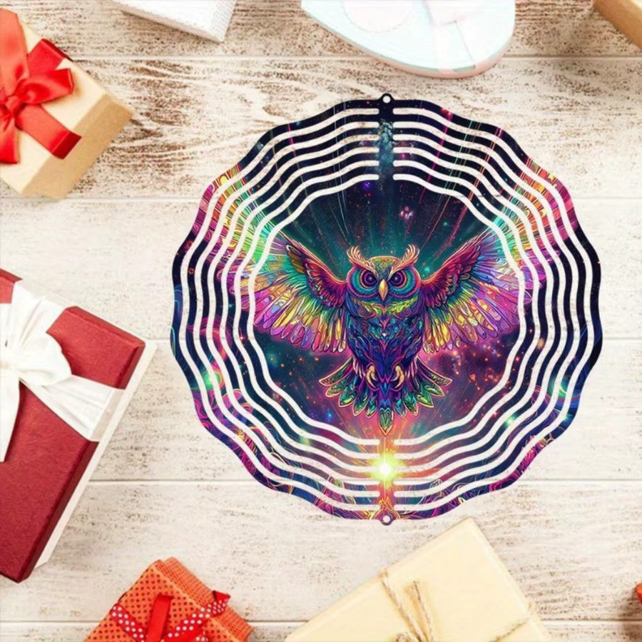 CIFBUY 3D Solar Eule Windspiel aus Metall in Grau und Multicolour, 360 Grad drehbare Gartendeko für den Außenbereich - Bild 5