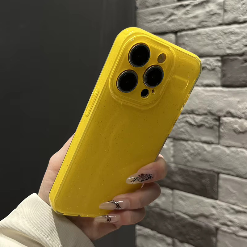 KASONPAI Glitzer Handyhülle aus weichem Silikon in Gelb für iPhone 11 bis iPhone 17 Pro Max und SE - Bild 2