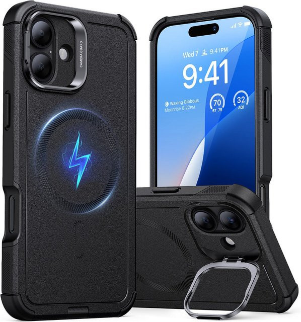 ESR Cyber Armor MagSafe Schutzhülle für Apple iPhone 16 Plus mit Kickstand, Schwarz - Bild 1