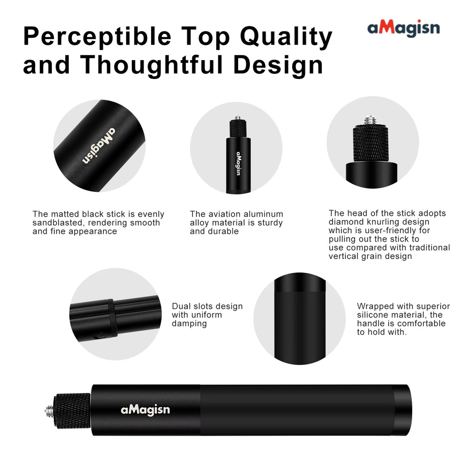 AMagisn Unsichtbarer Selfie Stick aus Carbon Fiber für Insta360 und GoPro, Gerade Pull Erweiterte Einbeinstativ, Schwarz, 1,2 m - Bild 3