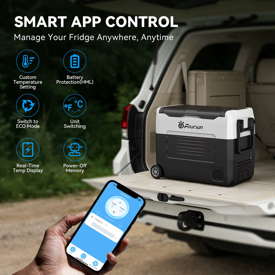 Foursun Tragbarer Kompressor-Kühlschrank mit Bluetooth-App-Steuerung für Camping und Reisen - Bild 2