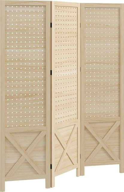 HOMCOM Innenparavent aus Holz mit 3 Paneelen in Naturholz, faltbarer Raumteiler mit geometrischem Lochmuster für Wohnzimmer und Schlafzimmer, B/H: 114 x 144,5 cm - Bild 1