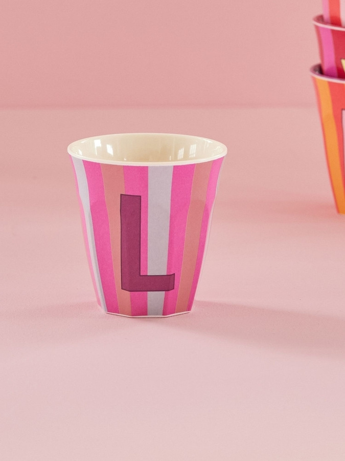 Rice Melamin Becher Buchstabe L mit Streifen in Pink, 250ml - Bild 2