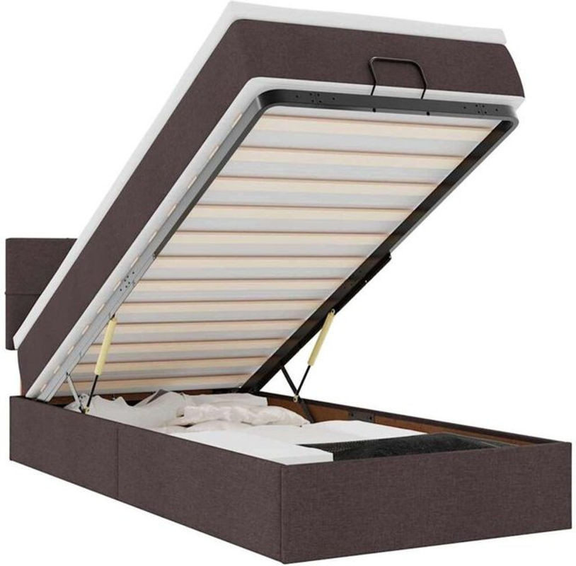 vidaxl Ottoman Polsterbett mit Matratze in Braun aus Stoff und Metall, B/T/H: 90 x 200 cm - Bild 1