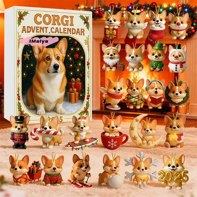Coigi Adventskalender 2025 mit 24 Tagen Countdown und niedlichen Corgi-Mini-Ornamenten als Weihnachtsdekoration in Mehrfarbig - Bild 1