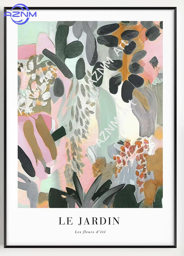 AZNM Wandkunst Le Jardin Botanische Abstrakte Malerei Blumenmarkt in Rosa und Grün als Paper Poster - Bild 2