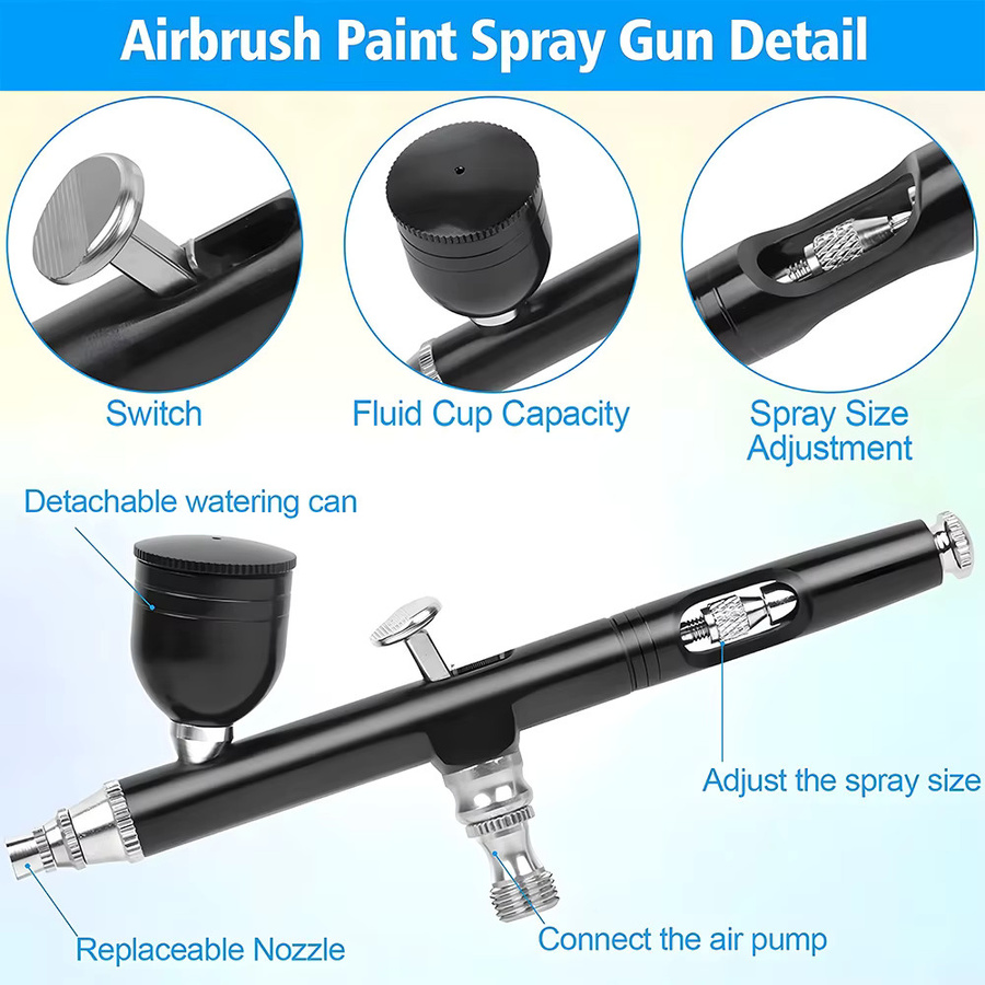 Podofo Dual-Action Airbrush-Set Pneumatische Spritzpistole in Schwarz für Nagelkunst, Tattoo-Malerei und Autolackierung - Bild 6
