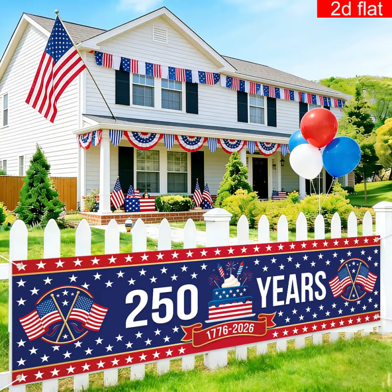 VIKAMA USA Patriotisches Banner zum 250. Jahrestag 1776-2026 für die Outdoor-Garten-Dekoration, Mehrfarbig, B: 180 cm, H: 35 cm - Bild 2