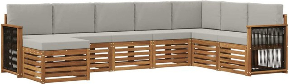 vidaXL Outdoor-Sofagarnitur aus Akazie mit Kissen, 6-teiliges Loungemöbel-Set in Natur und Hellgrau - Bild 1