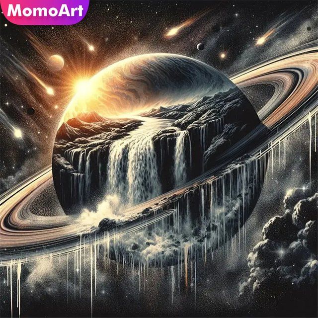 Momoart Diamantmalerei Wasserfall Landschaft Mosaik Planet Bild DIY Strass Stickerei Sonnenuntergang - Bild 1