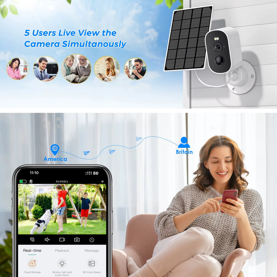 Abuntu 3MP Solar-WLAN-Kamera mit integriertem Akku und PIR-Personenerkennung, drahtlose Außenüberwachungskamera in Weiß, ICSEE - Bild 6