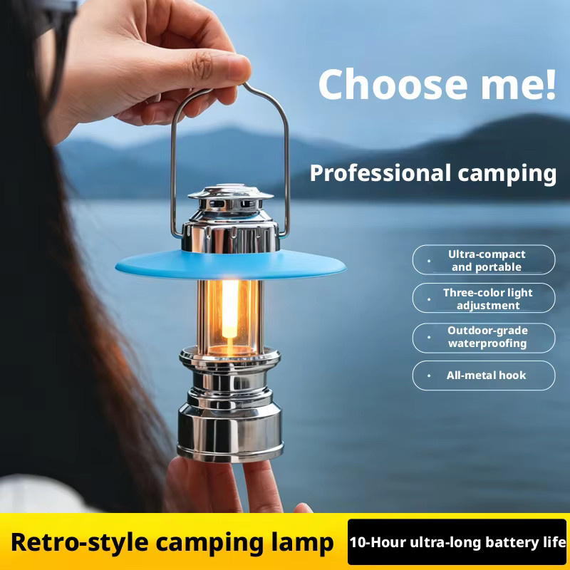 XIWANGFIRE Outdoor Vintage LED Campinglaterne in Silber mit Akku und warmweißem Licht - Bild 2