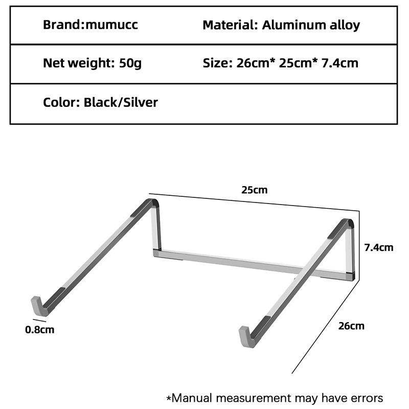 MUMUCC Laptopständer aus Aluminiumlegierung in Silber, tragbarer und höhenverstellbarer Ständer zur Wärmeableitung für das Büro - Bild 3