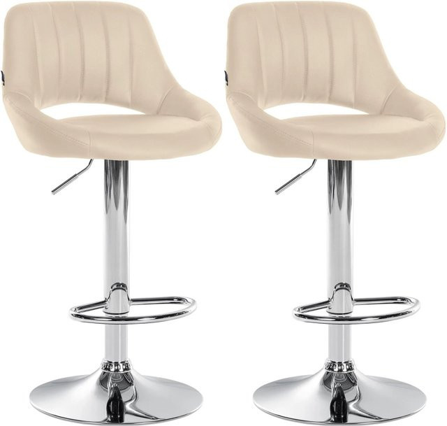 DELUKE 2er Set Barhocker SEGAD aus Kunstleder in Creme mit silbernem Fuß, höhenverstellbar, drehbar und mit Lehne, B/T/H: 47 x 48 x 85 cm - Bild 1