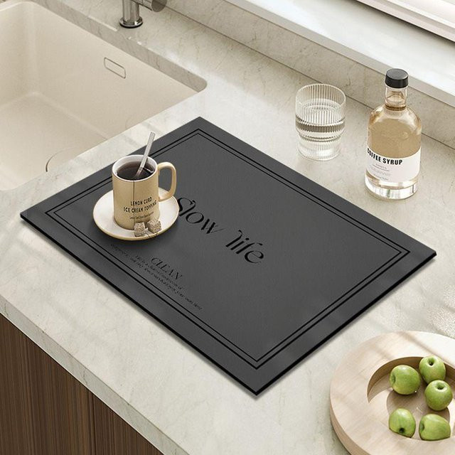 Saugfähige Abtropfmatte von Yiran Furniture für Küchenarbeitsplatten, schimmelresistent, B/B: 60 x 40 cm, Farben: Weiß, Schwarz, Grau - Bild 1