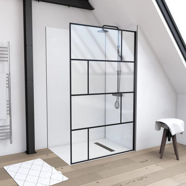 Aurlane Duschwand Walk-In Bricks in Schwarz und Transparent, B: 120 cm, H: 195 cm - Bild 1
