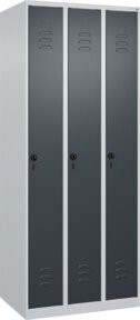 C+P Spind Classic PLUS Garderobenschrank mit 3 Abteilen, Stahl, Grau, H x B x T: 185 x 75 x 50 cm - Bild 1