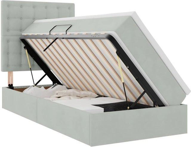 vidaXL Aufbewahrungsbett mit Matratze in Hellgrau aus Samt mit Lift-up-Funktion, B/T/H: 90 x 200 x 88 cm - Bild 1