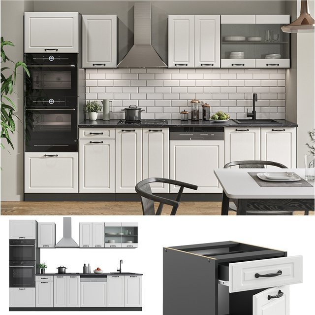 Vicco Küchenzeile R-Line Landhaus in Weiß und Anthrazit, Breite: 300 cm - Bild 1