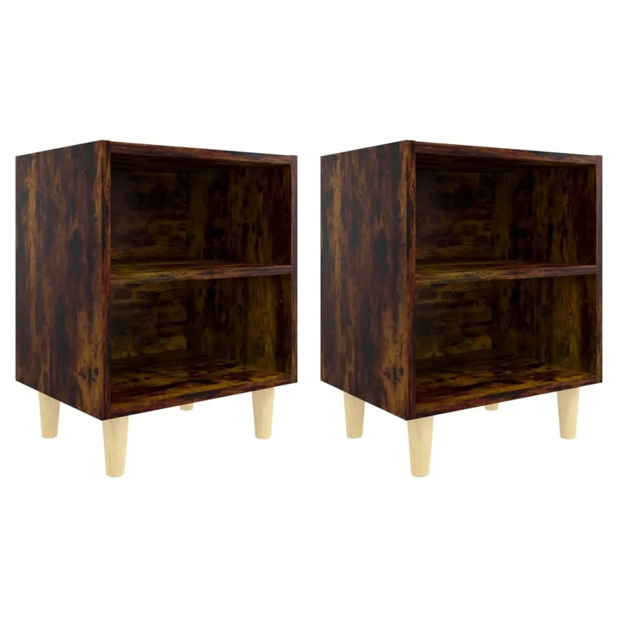 vidaXL Nachttische 2er Set in Räuchereiche mit Massivholz-Beinen aus Eukalyptus, Braun, B/T/H: 40 x 30 x 50 cm - Bild 2