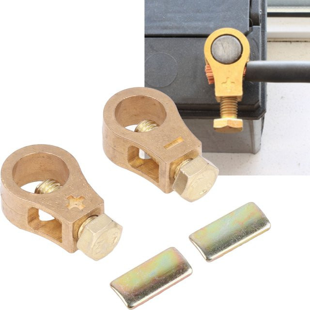YOSOO 2 Stück Autobatterie-Anschlussklemmen aus Kupfer in Gold, Elektrische Batterie-Verbindungsklemmen für dein Auto - Bild 1