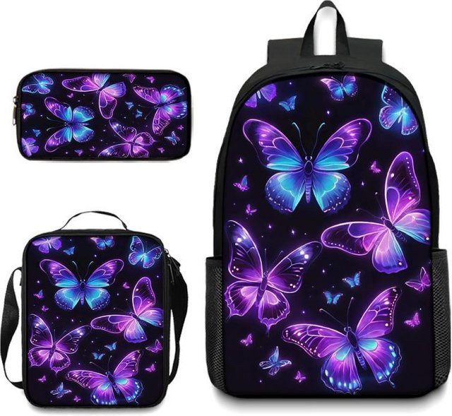 Dreiteiliges Schulrucksack-Set mit Schmetterlingsmuster für Grundschulkinder in Multicolour - Bild 1