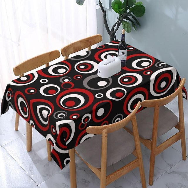 JMG Household Supplies Tischdecke mit geometrischem Kreis-Muster in Rot und Schwarz, rechteckig, wasserabweisend, B/T: 140 x 140 cm - Bild 1