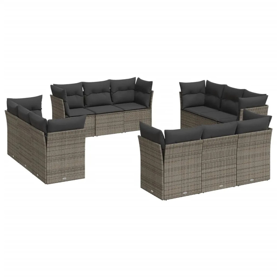 vidaXL 12-tlg. Garten-Sofagarnitur in U-Form aus Polyrattan mit Kissen in Grau - Bild 2
