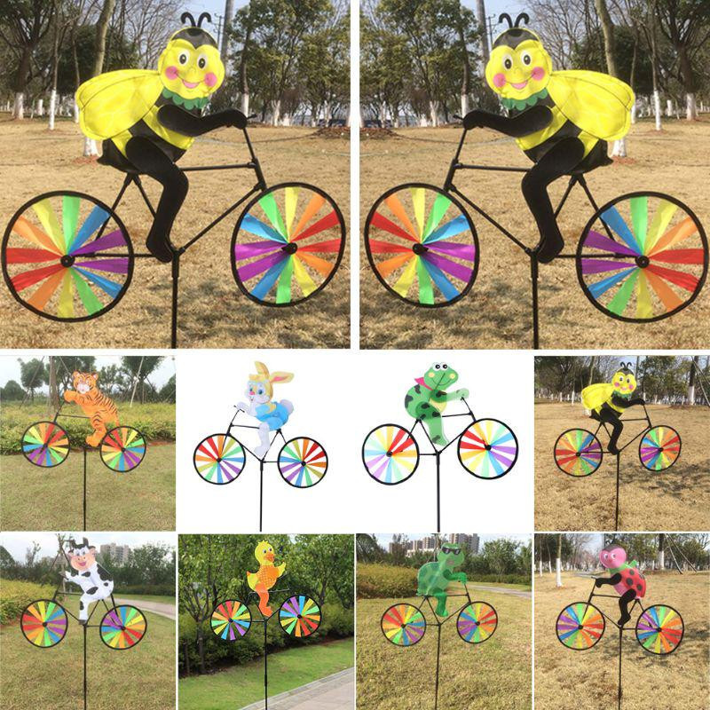 OOTDTY Bunte Windmühle mit 3D-Tier auf Fahrrad als Dekoration für Outdoor und Indoor, Mehrfarbig - Bild 2