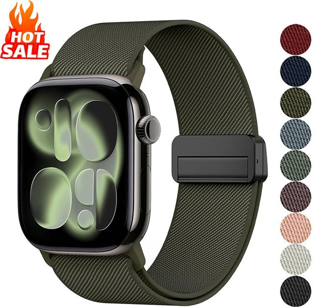 Magnetisches Schlaufenarmband für Apple Watch, Nylon, Schwarz, Unisex - Bild 1