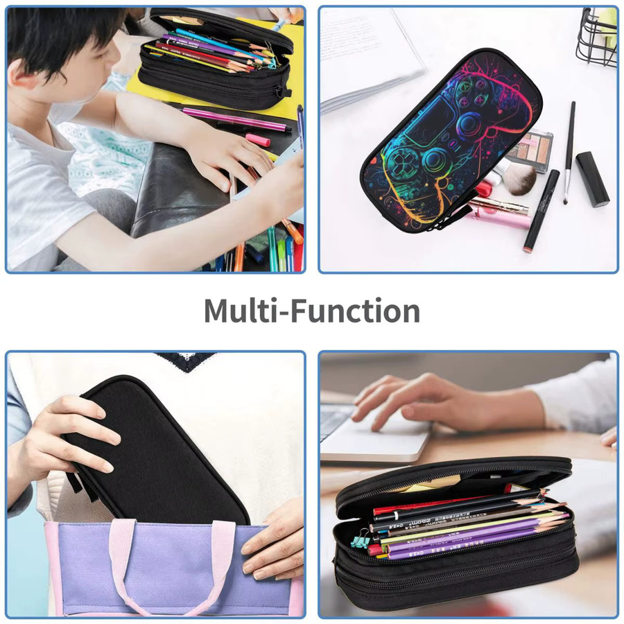 Federmäppchen mit Neonlicht-Gamecontroller-Design in Schwarz und Multicolour, große Stiftbox aus Textil für die Schule - Bild 4