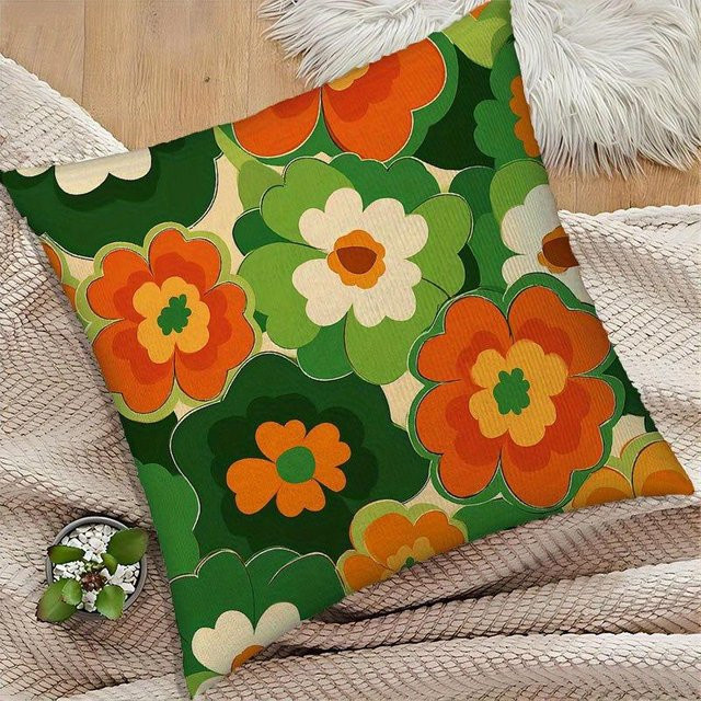 JMG Clothing Kissenbezug Retro 70er Flower Power Boho Floral in Grün und Orange, B/T: 40 x 40 cm - Bild 1