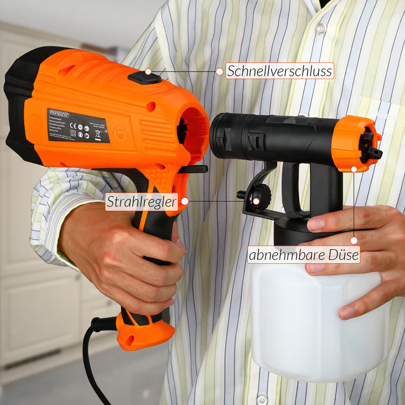 MONZANA Elektrisches Handheld Farbsprühgerät mit 500W in Orange für Lack, Glasur und Lacke mit einstellbarem Sprühmuster - Bild 2