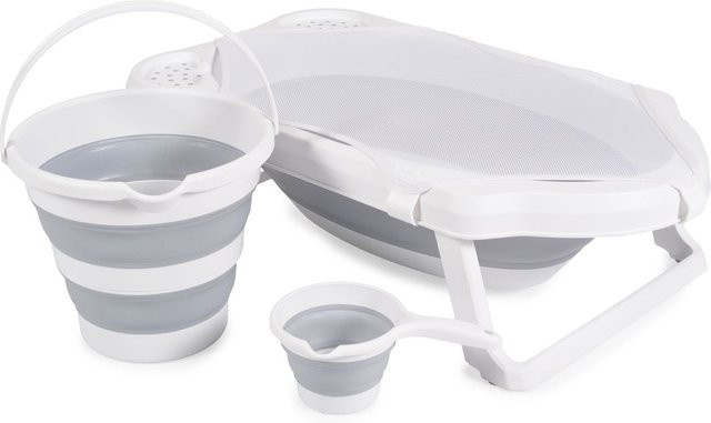Cangaroo Badewannen-Set Hawaii 4-teilig faltbar mit Wasserablauf und Ablagefächern in Grau - Bild 1