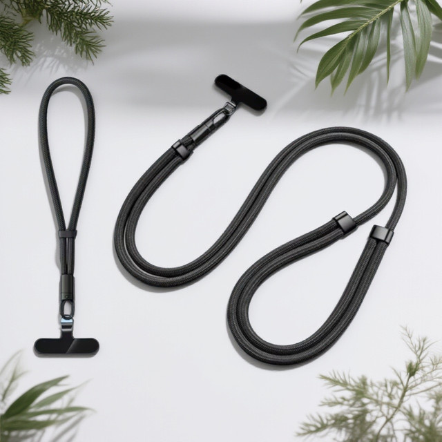 WSSHE Anti-Verlust-Lanyard für Mobiltelefone mit Webkarte, kurzem Handgelenkband und langem Umhängeband, Farben: Grün und Schwarz - Bild 1