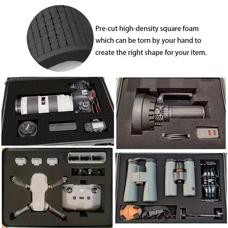 XMSJ Wasserdichter Hartschalenkoffer mit vorgeschnittenem Schaumstoff in Schwarz als Werkzeugkoffer und Organizer für Drohnen und Hardware - Bild 3