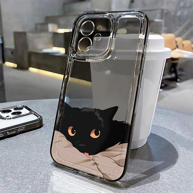 Caynes Silikon Handyhülle mit Schwarzer Katze für iPhone, Transparent - Bild 1
