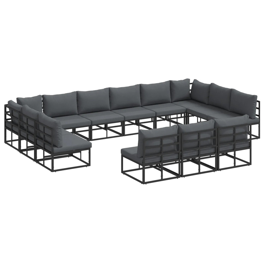 vidaXL Garten-Sofa-Set in U-Form aus pulverbeschichtetem Aluminium mit Kissen in Schwarz - Bild 2