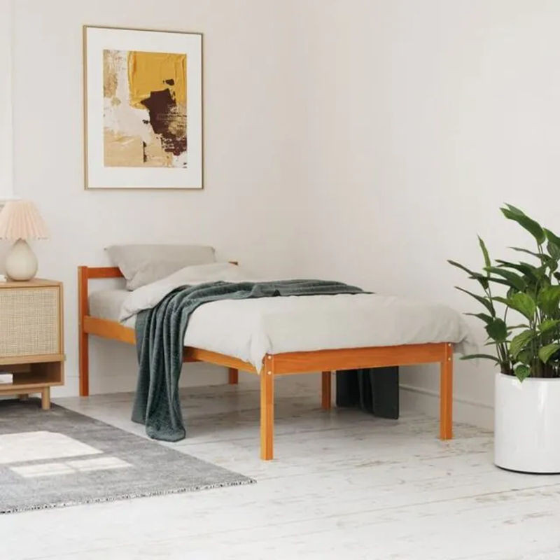 vidaxl Massivholzbett Kiefer Seniorenbett Landhausstil Braun B/T/H: 90 x 200 x 70,5 cm - Bild 1