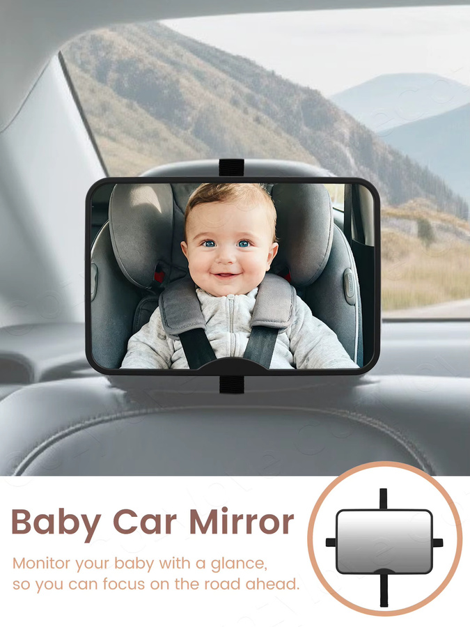 Kisslanding Babyautospiegel in Grau oder Schwarz mit UV-Schutz und bruchsicherem Design - Bild 6