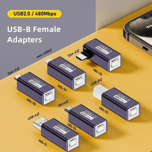 KYMISON USB-Adapter Set für MIDI-Konverter, Drucker, Klavier und Laptop mit USB-A, Mini, Micro und Typ-C auf USB-B Anschlüssen - Bild 1