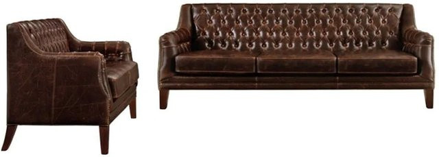 Couchgarnitur Colbert von Vente-unique in Schokoladenbraun, Chesterfield-Design aus Leder, B/T/H: 194,5 x 138 x 56 cm - Bild 1