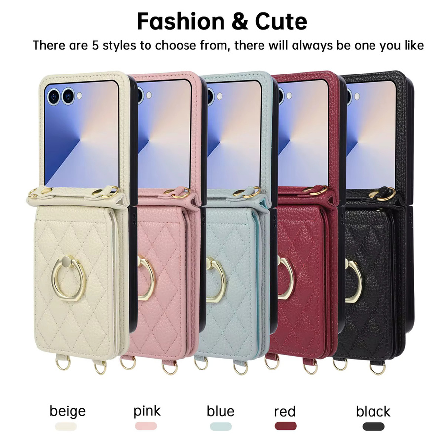 Leder Umhängetasche mit Ringhalter und Brieftasche als Handyhülle für Samsung Galaxy Z Flip 7 6 5 4 3 und FE in Beige oder Pink - Bild 3
