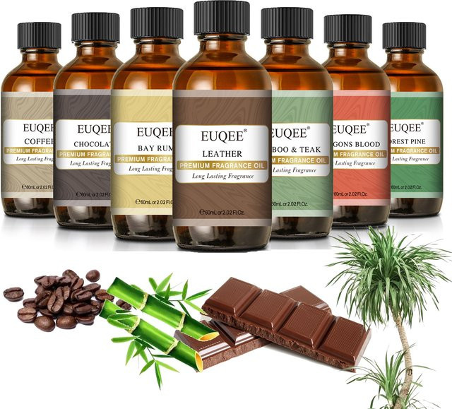 EUQEE Herren-Duftöl für Reed-Diffusor und Auto-Diffusion, Aroma: Leder, Kaffee, Bambus und Teak Bay Rum, 60 ml, Braun - Bild 1