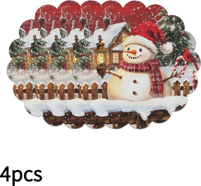 VIKAMA Tischsets im 4er-Set mit Weihnachts-Schneemann-Motiv für deine Party und Raumdekoration - Bild 1
