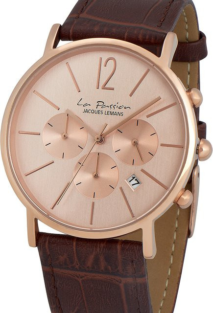 Jacques Lemans Chronograph, Quarz, Edelstahl, Gold, Leder, 40 mm, Unisex - Bild 1